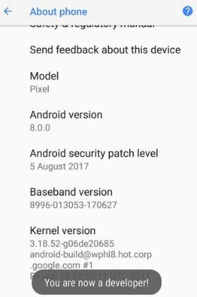 Android Oreo'da geliştirici seçeneğini açın