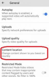 içerik konumunu değiştir Youtube android